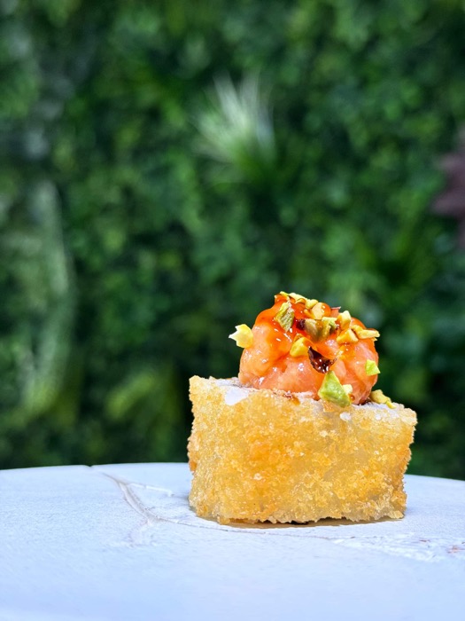 Double Salmon con pistacchio in tempura